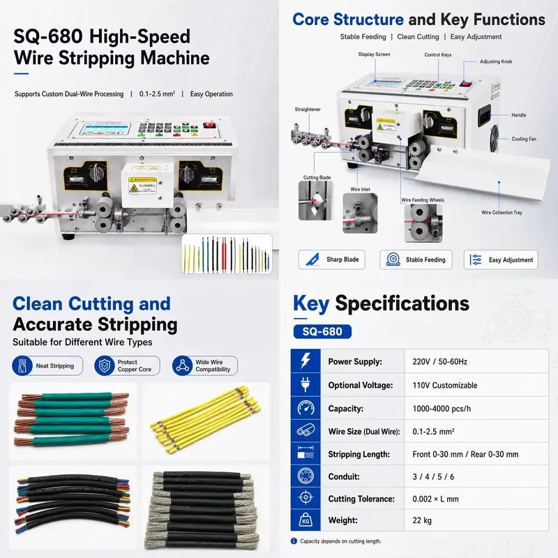 Qilin SQ-680 multifunctional high-speed automatic wire cutting and stripping machine 0.1-2 mm2 4000 electronic wires/hour