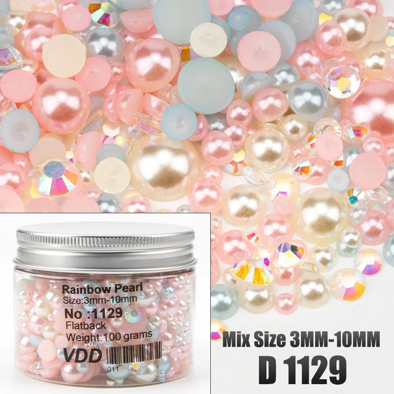 VDD 30/60/100/200g Großhandel Gemischte Größen ABS Halbrunde Perlen Flache Rückseite Perlen Farbige Harz-Strasssteine für Nagelkunst, Basteln und DIY-Dekoration – Detail 35