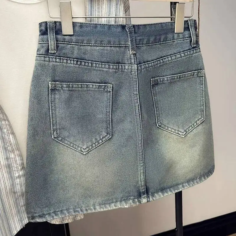

Summer New Womens Vintage Denim Skirts Korean Fashion High Waisted Slim Mini Woman Elegant All Match A Line Bodycon Skirt