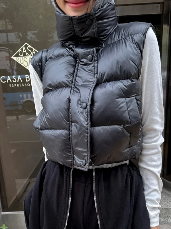 

Winter Chic ort Svel Cotton Vest Women's Faion Stand Collar Warm Outerwear Regular Length Single Button Pure Color