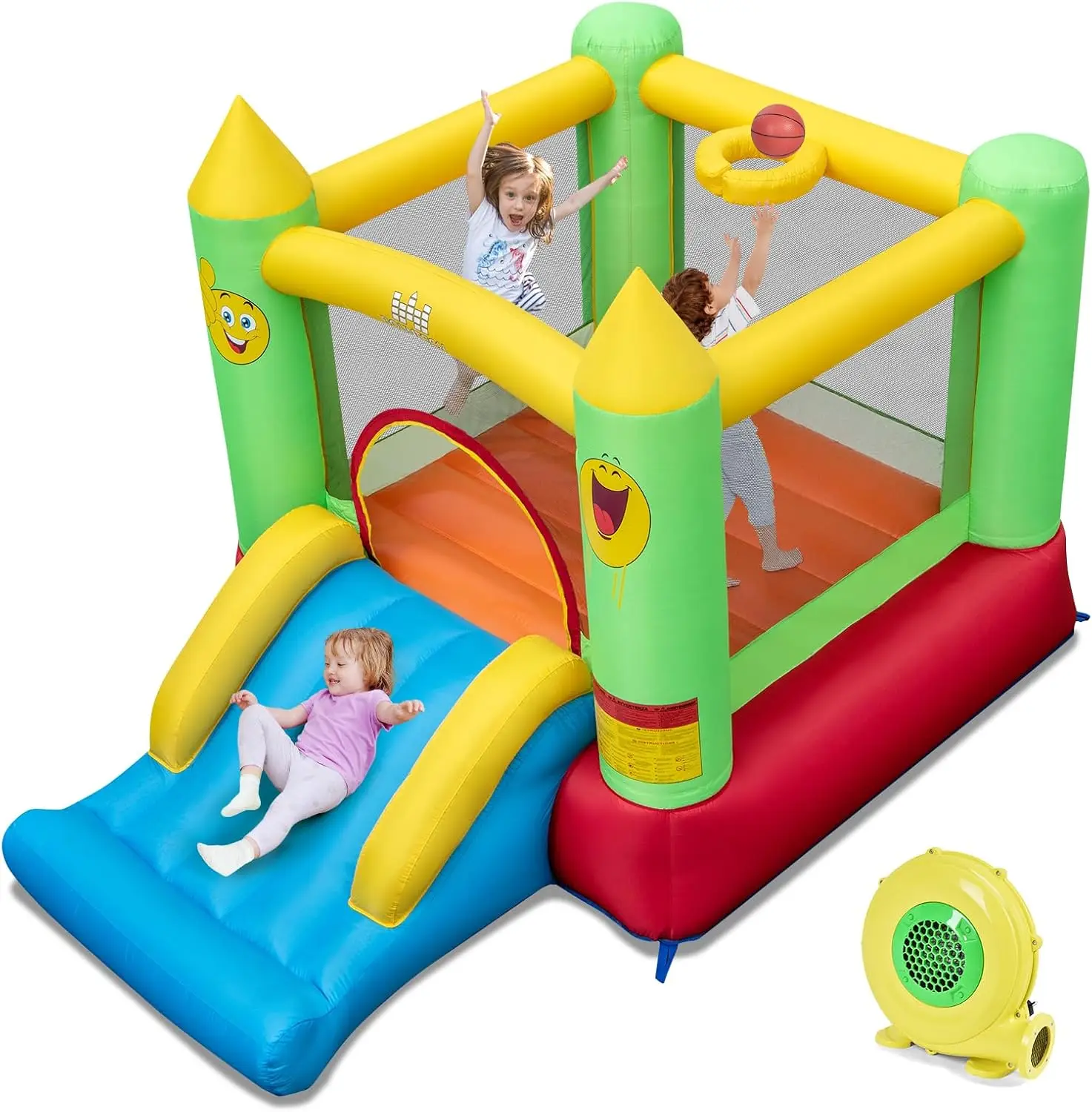 어린이용 실내외 에어바운스, 튼튼한 점핑 공간, 미끄럼틀, 480W 송풍기 포함 미니 바운스 하우스
