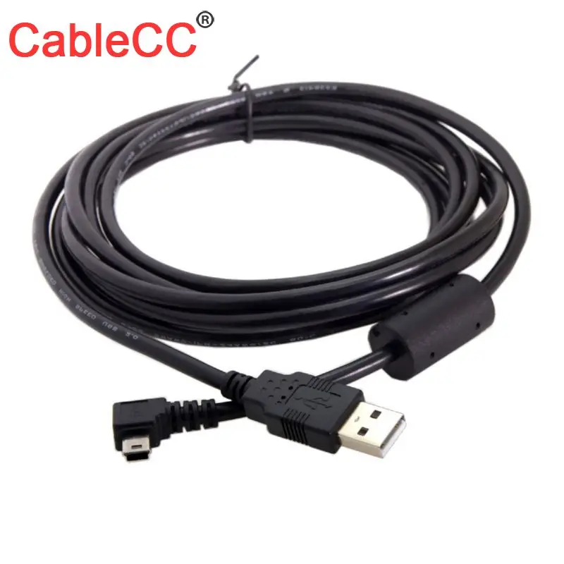 CYDZ Mini USB B Type 5pin Male Left Angled 90 Degree to USB 2.0 Male Data Cable with Ferrite 3.0m