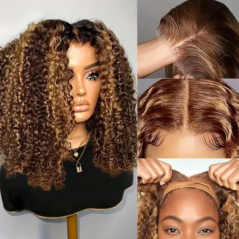 Deep Wave Bob Wig Human Hair Glueless Highlight 5x5 HD Lace Front 220% Density 4/27 Colored Ombre Wear and Go Human Hair Wigs