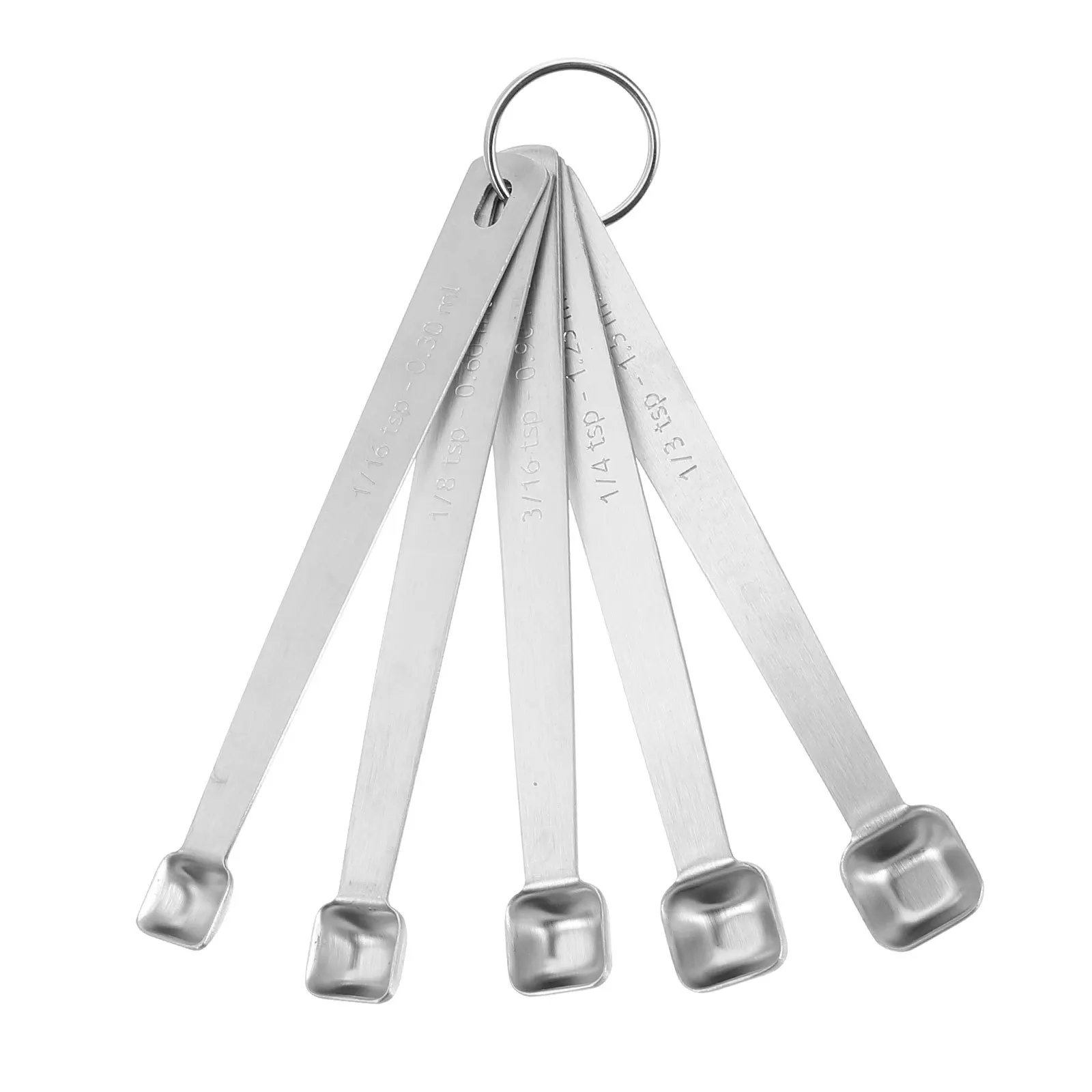 

1Set Measuring Spoons Stainless Steel 5 Pieces Kitchen Seasoning Baking Tools Multifunctional Hanging Hole Space Saving