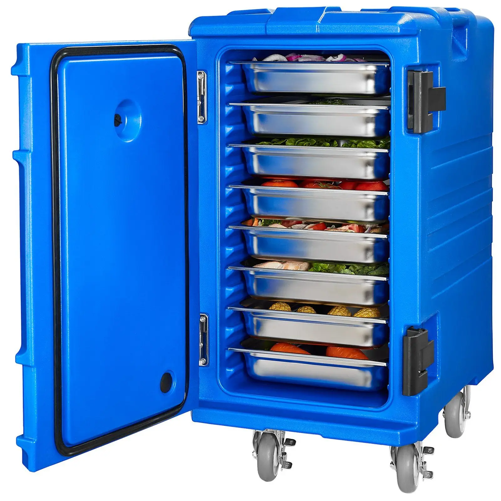 Insulated Food Pan Carrier 120 L Blue Front Loading Wheels Catering Food Box Restaurant Canteen