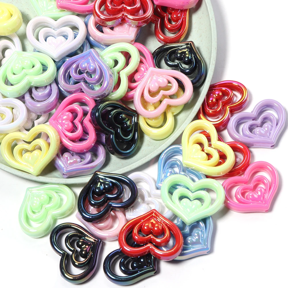 5Pcs Acrylic Hollow Love Heart Beads Focal Beads Charms Diy Supplies for Pens Jewelry Making Hairpin Handmade DIY Accessories