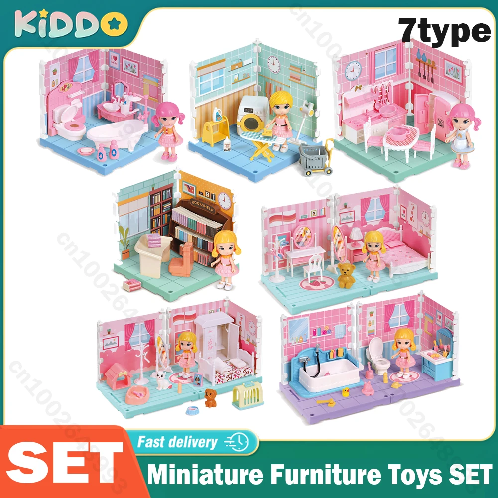 

Dollhouse Miniature Furniture Toys Set DIY Kids Girls Pretend Play Furniture Toys Simulated house Gift for Christmas Birthday