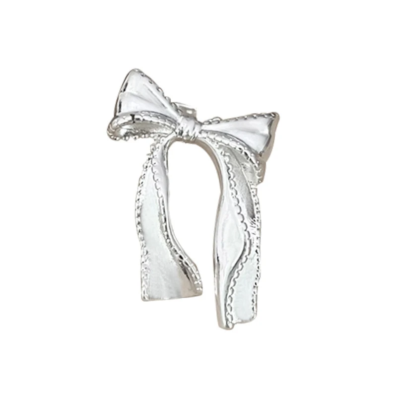 Foxanry 여성용 실버 컬러 긴 나비 매듭 반지, 한국 패션, 달콤하고 우아함, 과장된 클래식 약혼 주얼리 선물