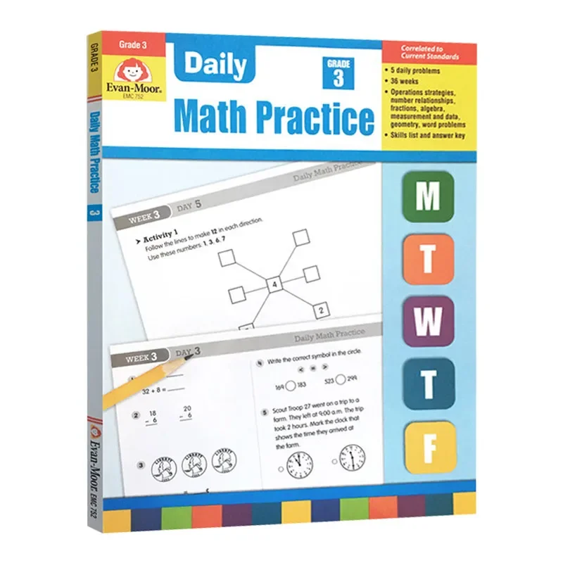 

Evan-Moor Daily Math Practice, рабочая тетрадь для 3 класса TE, возраст 7, 8, 9, 10 лет, английская книга 9781557997432