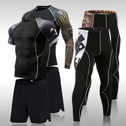 Men's Quick Dry T-shirt + Leggings Set Summer Breathable Casual T Shirt Running Set Fashion Compression Male Sport Suit 2022 New