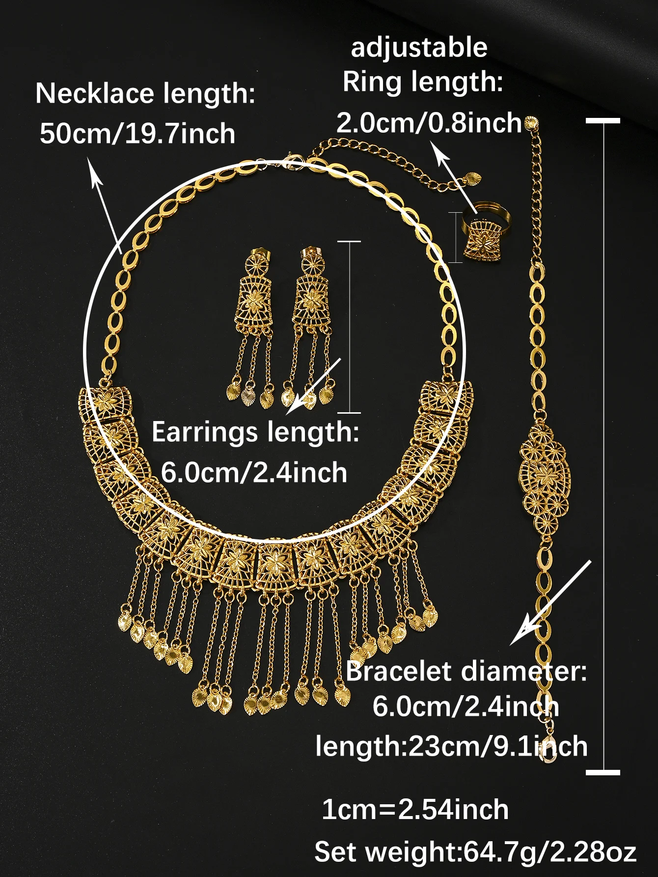 Fashionable Women\'s Jewelry Set Tassel Necklace Earrings Party Ring Bracelet Accessories Moroccan Jewelry Birthday Gift