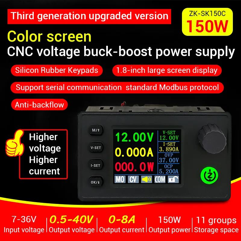 SK150C 40V 8A 150W DC DC Buck Boost Converter CC CV 0.5-40V 5V 12V 24V Power Module Adjustable Regulated laboratory power supply