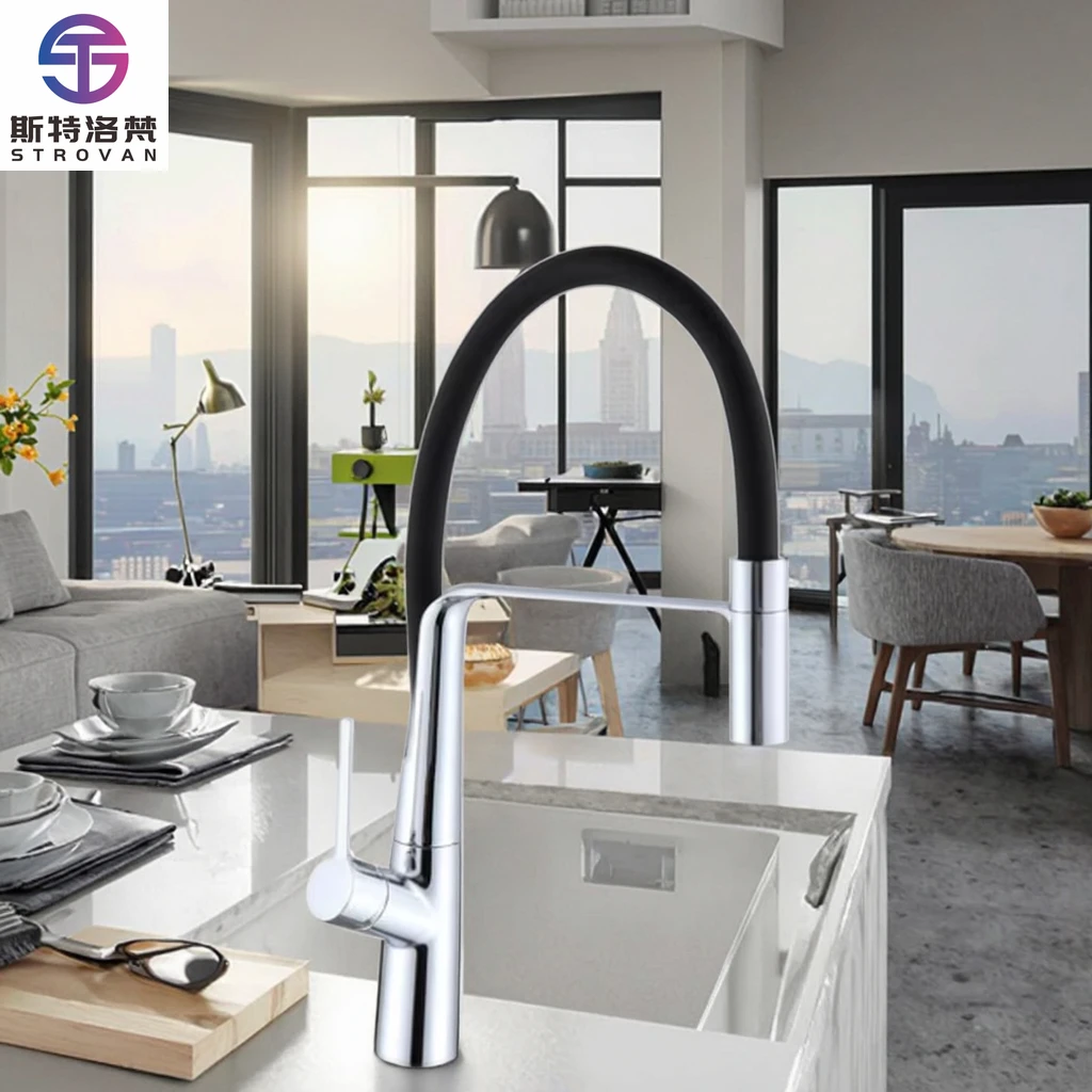 

Heavy Duty Zinc Alloy Tap Universal Commercial Kitchen Faucet with Black Reverse Osmosis Hose