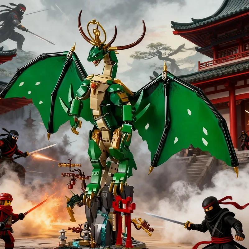 

Новинка 2023 года, 71847 Master Wu Guards, божественный дракон, мех, подарок на детский день для мальчиков и девочек, игрушки, 1650 шт.