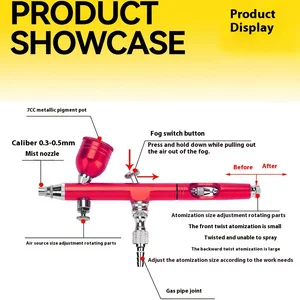 Dual-action gravity airbrush kit, 7/20/40CC cups, adjustable atomization for model, tattoo & DIY hobby art sprays.