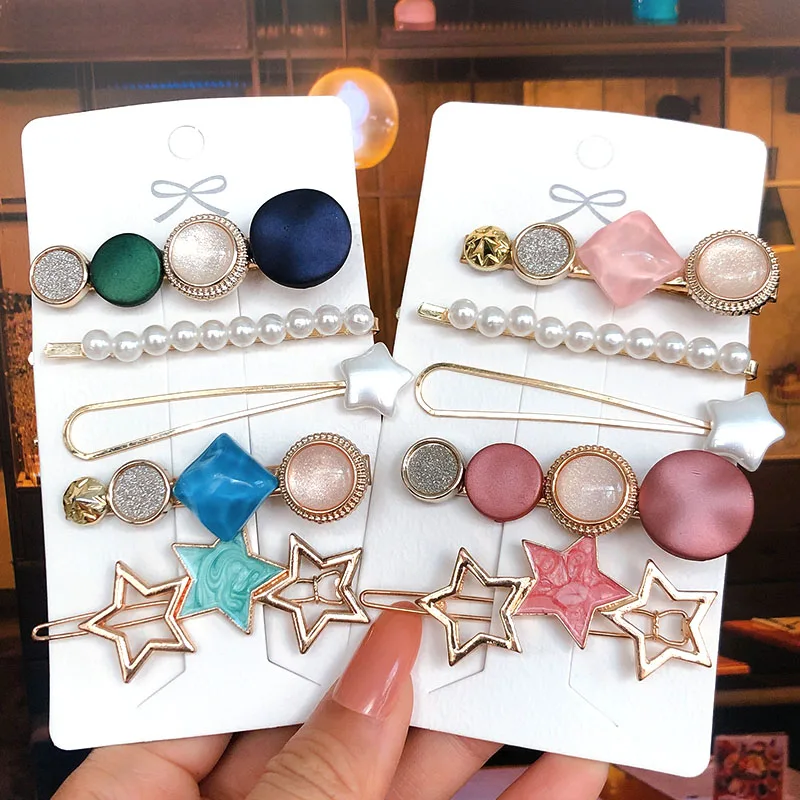 4/5 Pcs Women Hair Clip Set Acrylic Imitation Pearls Hairpins For Girls Hair Accessories Geometry Barrettes Femme Jewelry Gifts