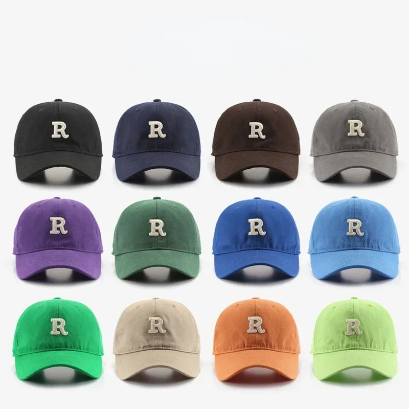 

Summer Sun Caps Casual Hip Hop Snapback Hat Unisex Fashion Letter "R" Patch Hat Cotton Baseball Cap for Men and Women
