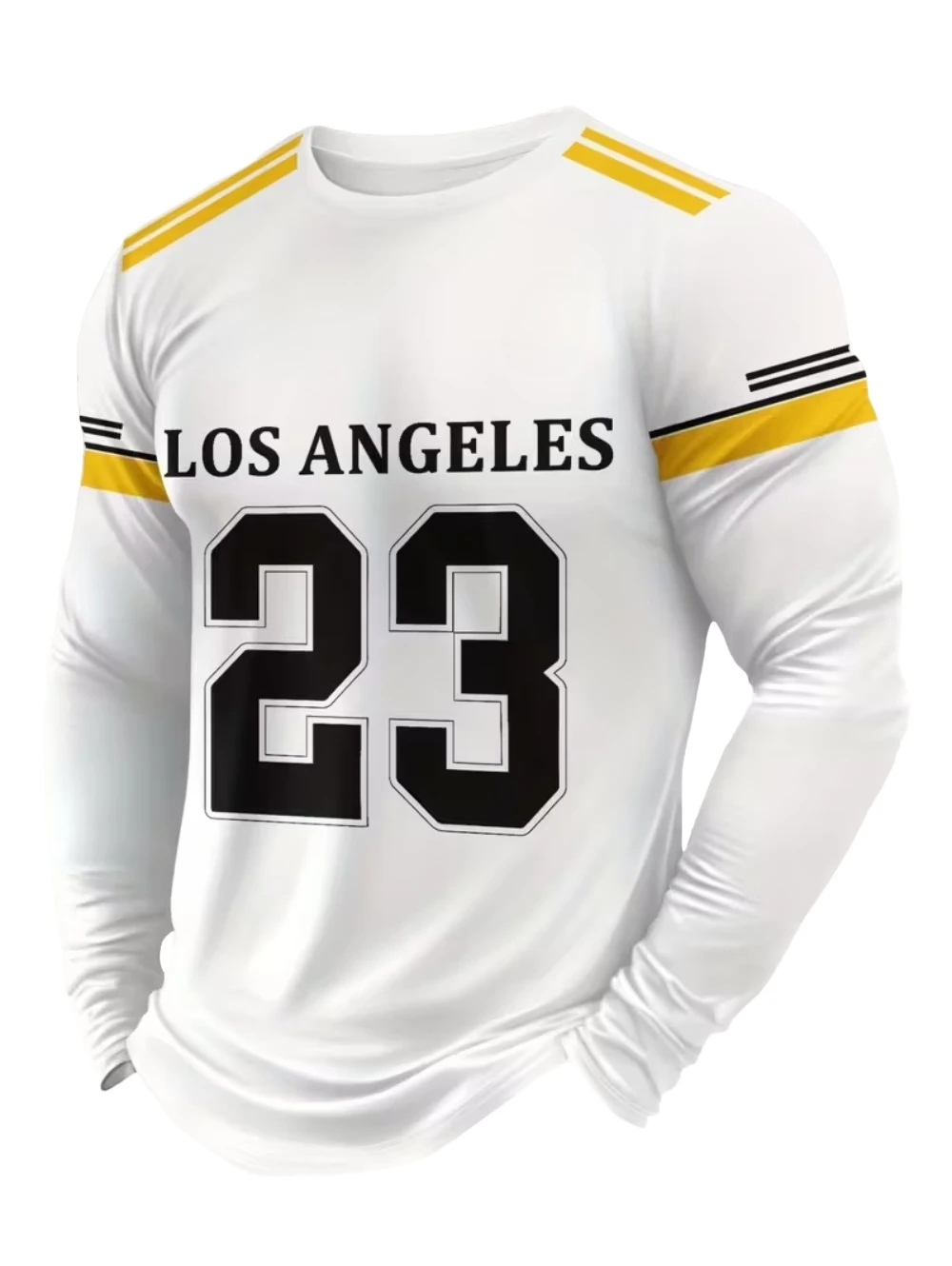Mens T Shirt Los Angeles 3D Print Long Sleeve Autumn Striped Round Neck Outdoor Sports T-Shirt for Men Daily Men's Tops Clothing