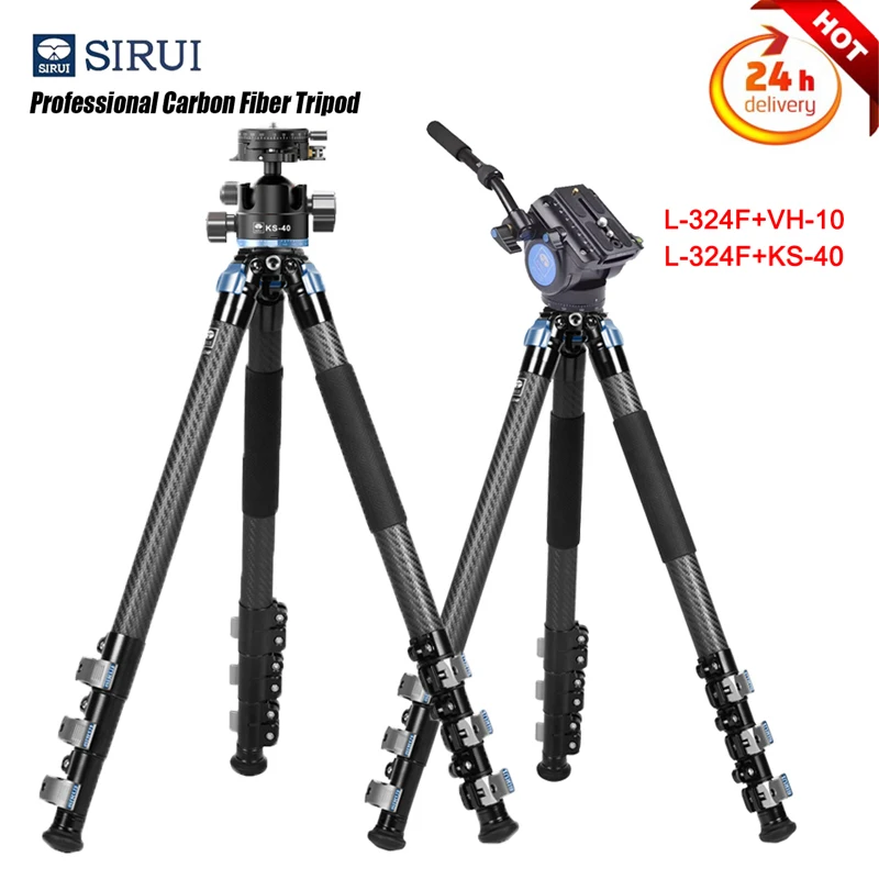 

SIRUI L-324F+KS-40/VA-5X/VH-10 Carbon Fiber Camera Tripod with Hydraulic Damping Head / Dual Panoramic Ball Head Portable 1.45M