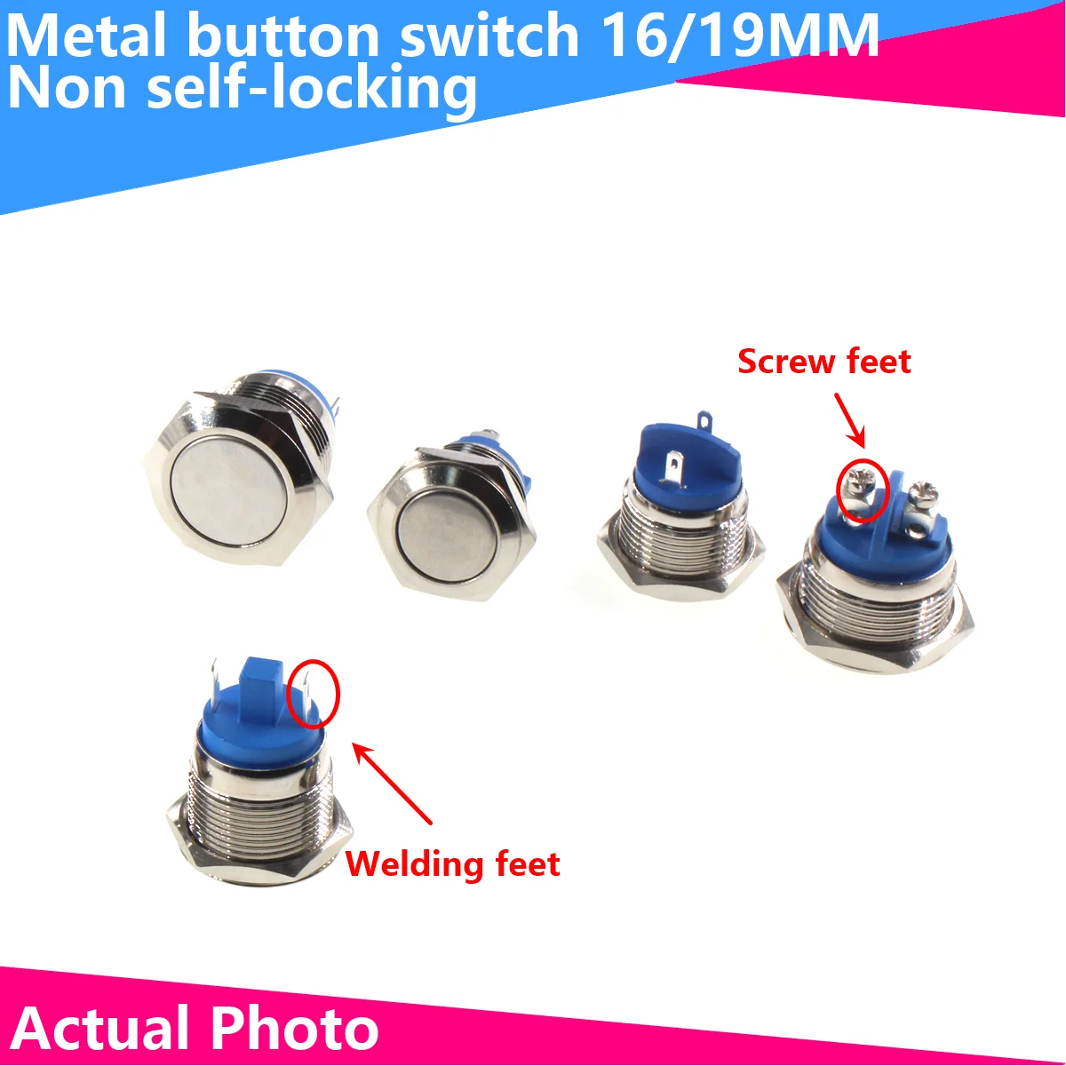 Pressione de reinicialização de botão de metal de 16/19MM no campainha de buzina de carro à prova d'água de 2 pinos sem travamento automático