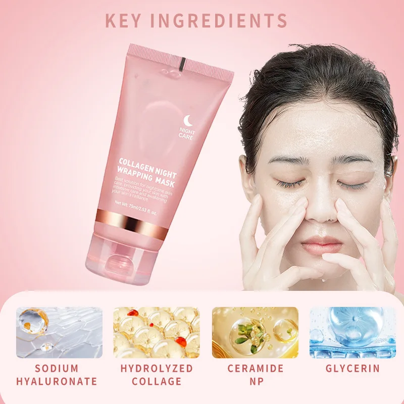 

Collagen Peel-off Mask with Jelly Brush Night Wrapping Facial Mask Deeply Moisturizing Hydrating Firming Skin Facial Mask Daily