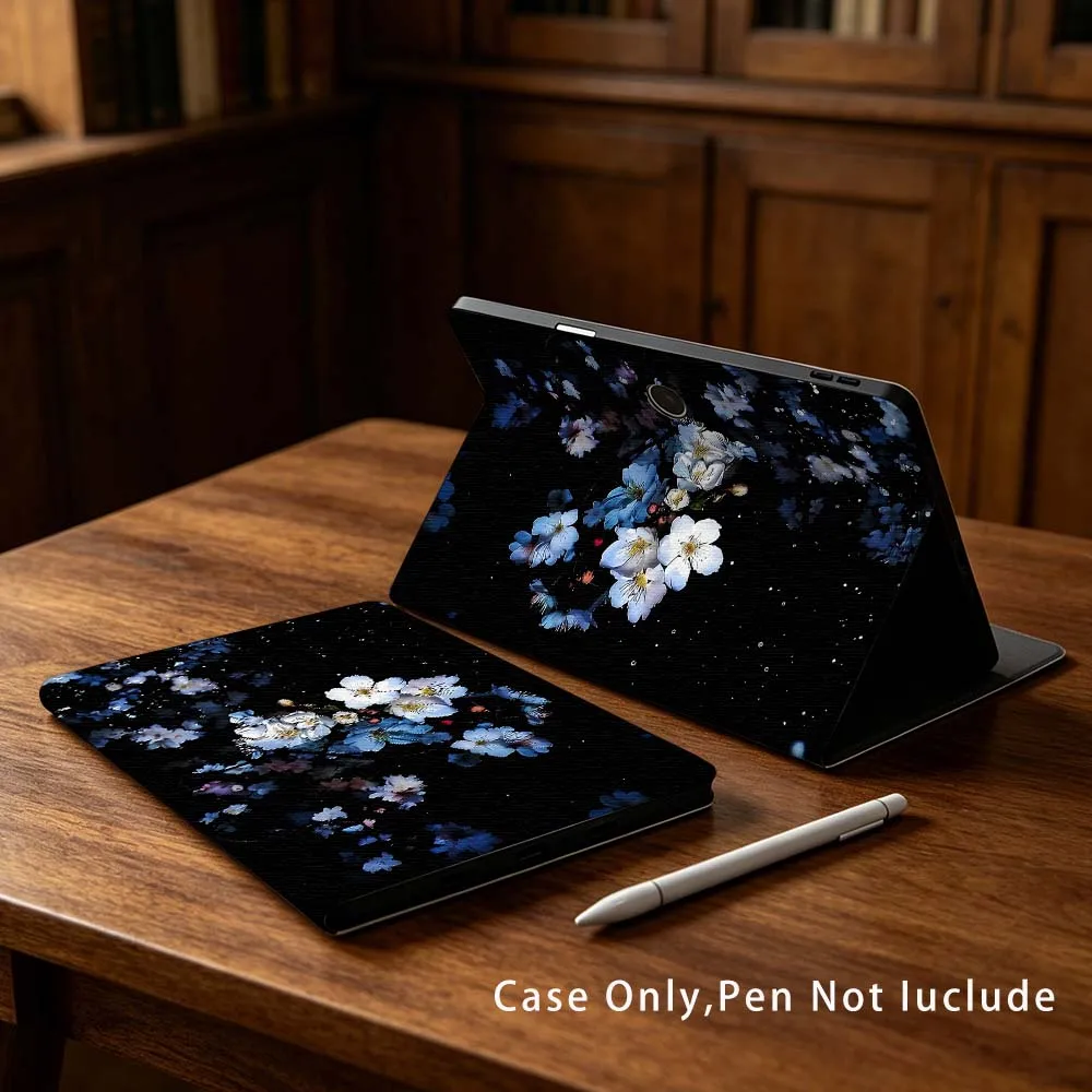 Capa de Tablet Macia Azul e Branca com Estampa de Flor de Cerejeira para OPPO VIVO IQOO OnePlus Realme Pad 3 Pro 13 12.1 11.61 11.4 10.36 11 polegadas