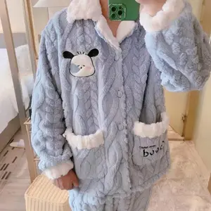 Frauen männliches Winterpaar Jacquard Coral Warm Harm Cartoon Designs Crayola Dog Casual Pyjamas Set Homewear 8 Hauptverkäufe von Crayola -Wachskreide - №2