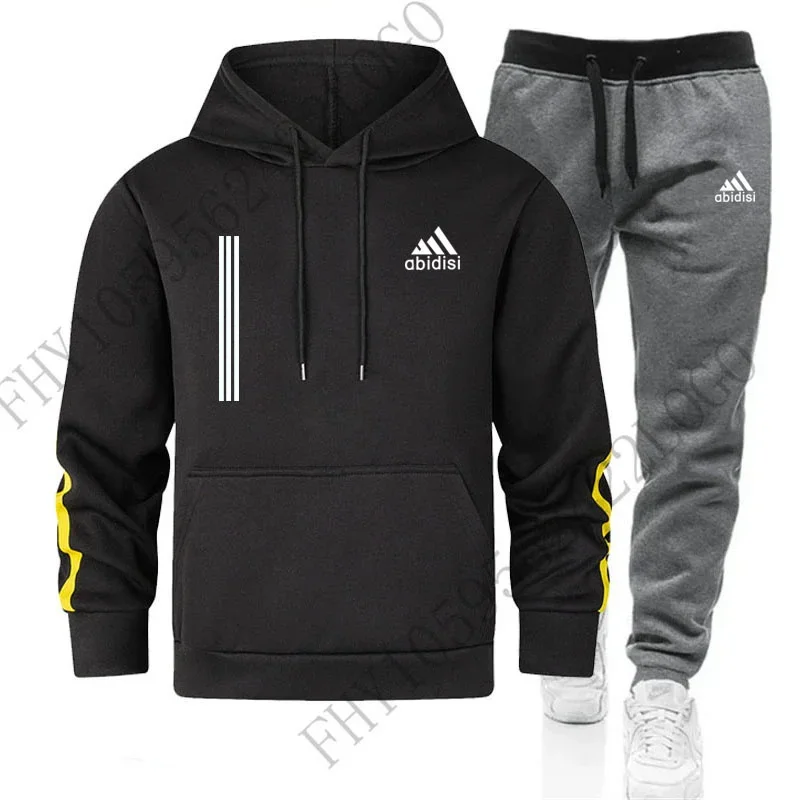 New men\'s autumn and winter leisure fashion sports hoodie set 2024 sports jogging fitness jacket and sweatpants 2 sets