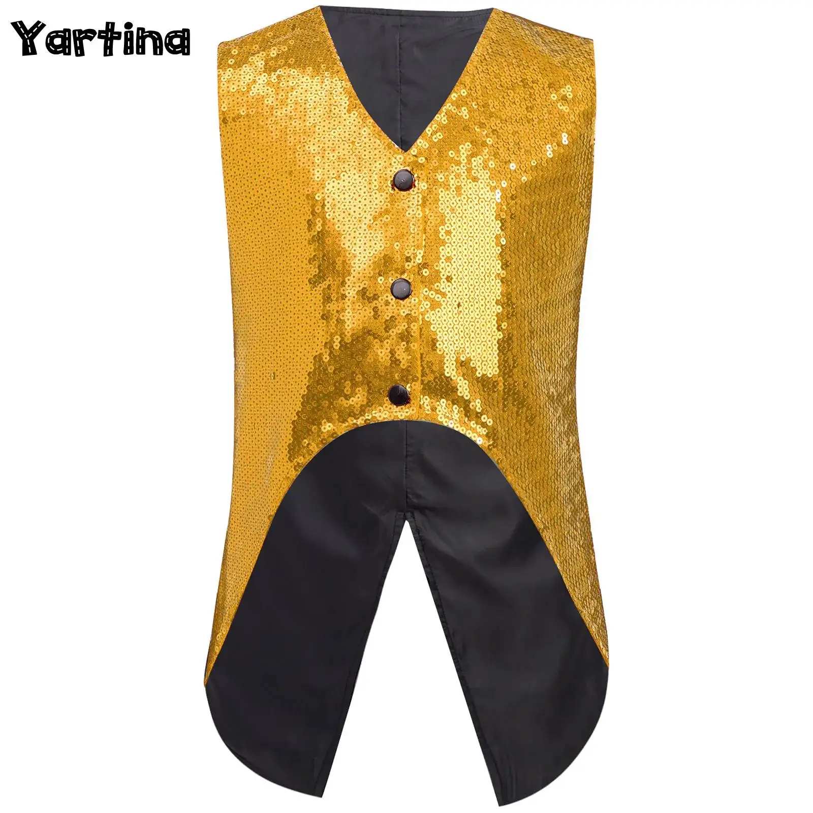 Bambini Ragazzi Jazz Hip Hop Performance di danza Top Costume Orlo asimmetrico Gilet con paillettes scintillanti Slim Fit Disco Decor Gilet da coro