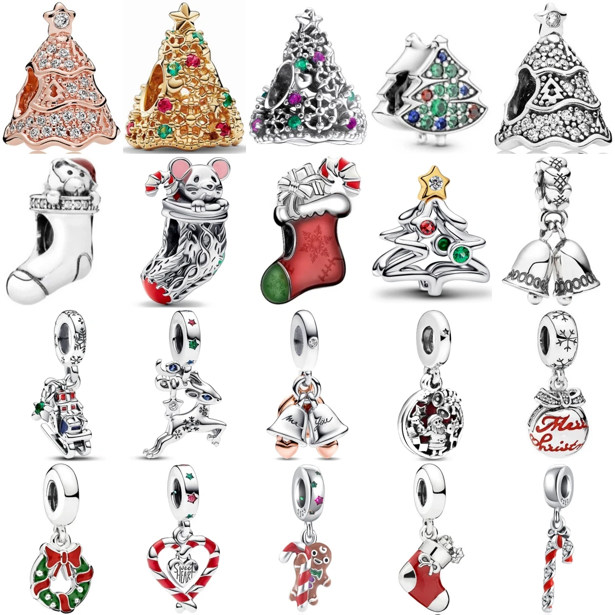 925 Sterling Silver Christmas Series Garland Crutch Christmas Tree Charm Pendant For Original Bracelet Female Jewelry Gifts