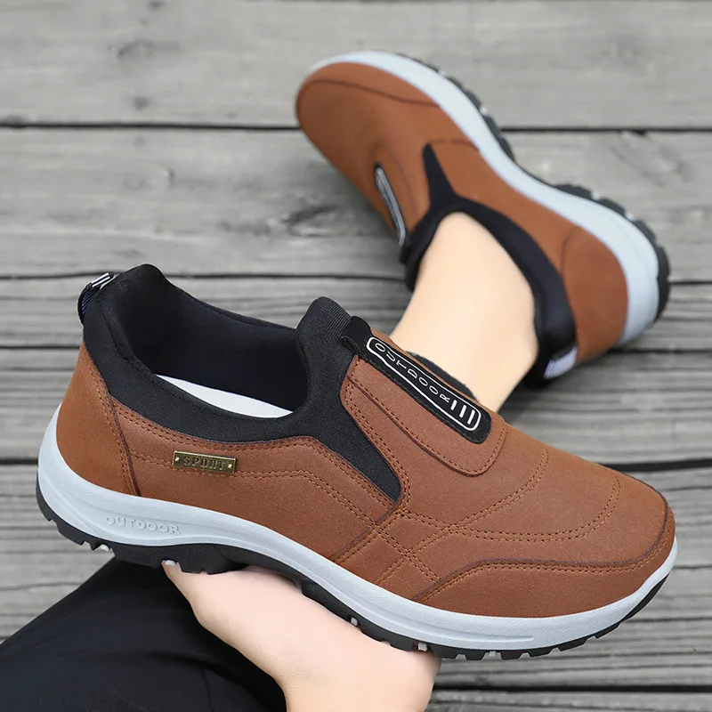 Men's Casual Walking Shoes Faux Suede Leather Slip-On Orthopedic Sneakers for Jogging Hiking Elderly Comfortable Concise Design