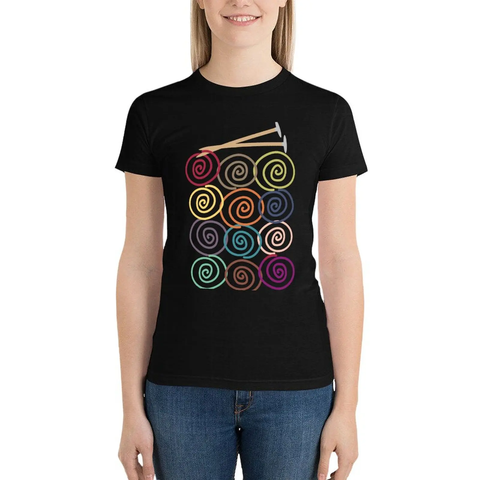 Colorful yarn balls with knitting needles T-Shirt tees plus size tops oversized t shirts for Women