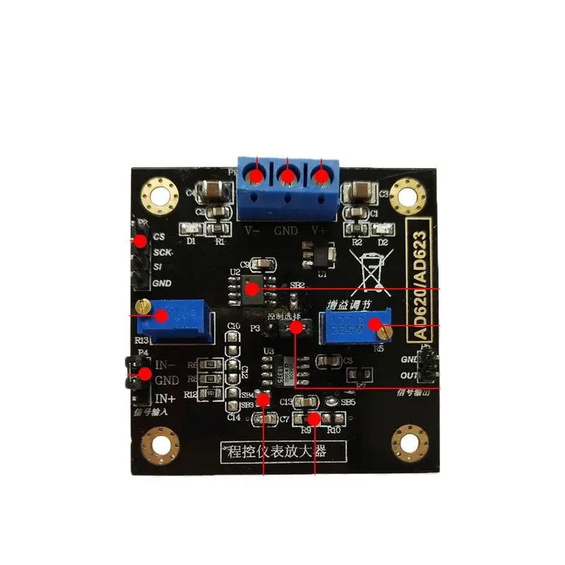 

Instrumentation amplifier AD620 voltage amplifier numerical control MCP41010 gain adjustment differential signal module