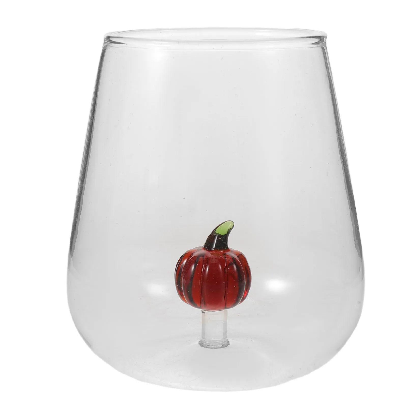 Glass Cocktail Cup Wine Party Bar Halloween Christmas Stemless Pumpkin Inside Unique 3D Sculpted Clear Drink Glassware Table