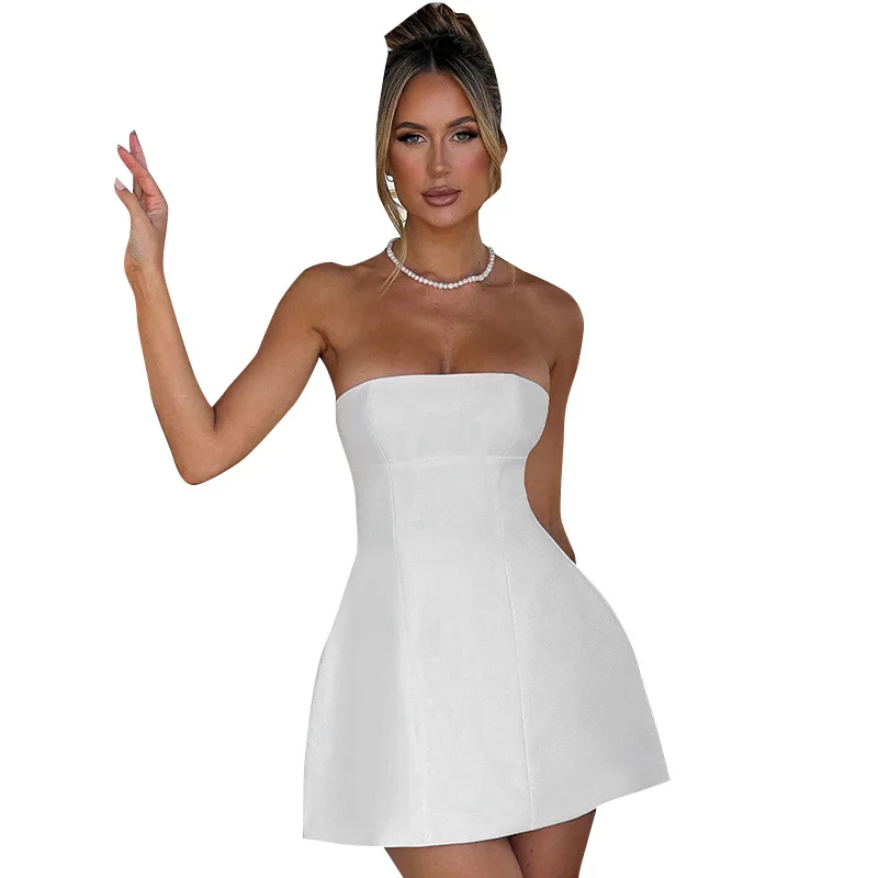 

Nightclub dresses Sleeveless Sexy Strapless Mini Dress Solid Patchwork High Waist Summer Female Bodycon Plunge Vacation Dress