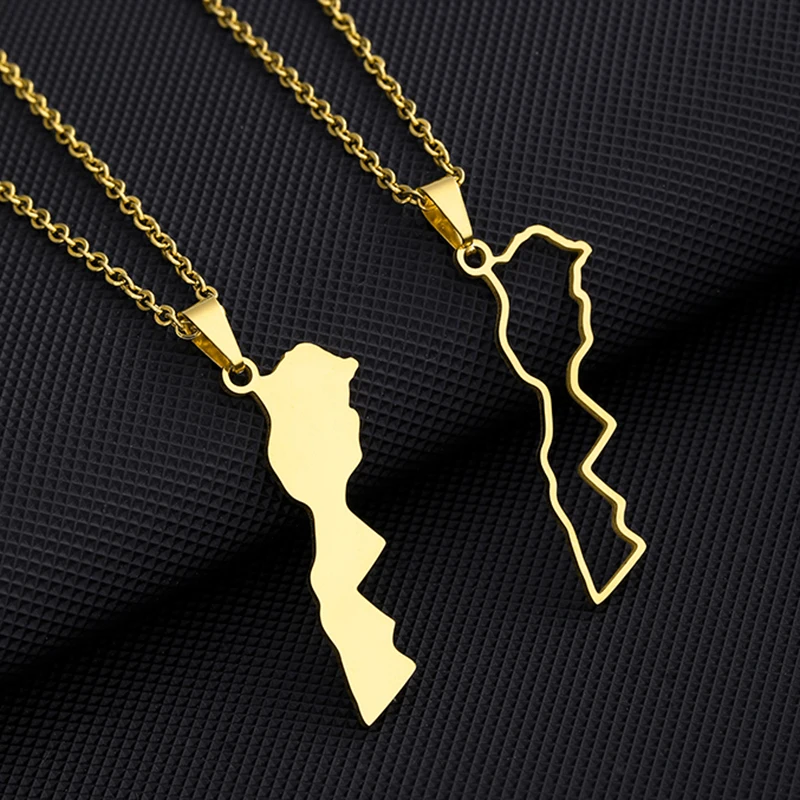 Stainless Steel The Kingdom of Morocco Map Pendant Necklaces Women Girls Men Fashion Gold Color Party Annivers Jewelry Gifts