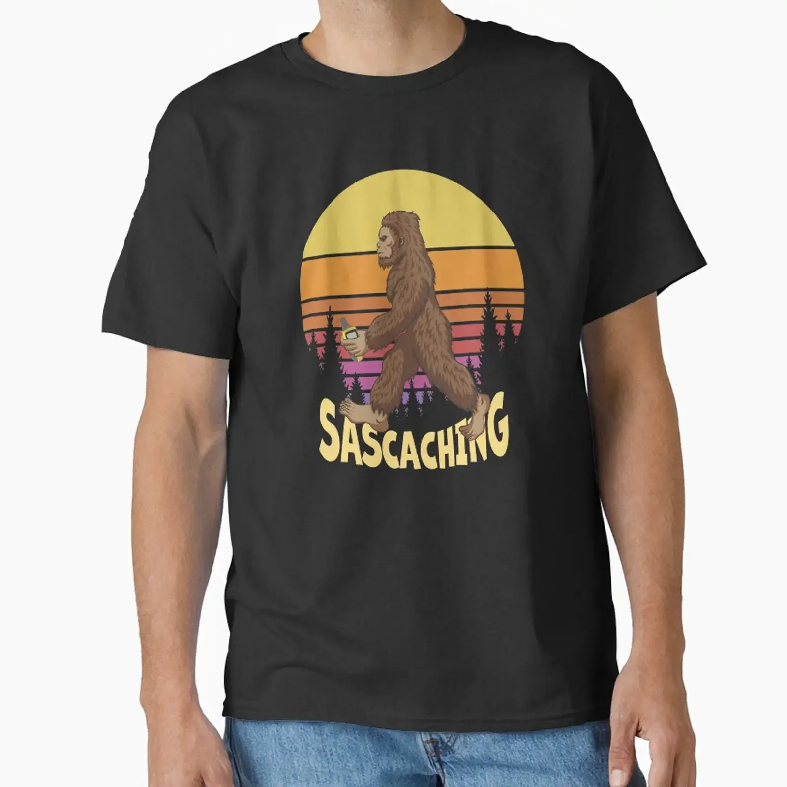 Sascashing Funny Geocaching Art Classic T-Shirt Vintage Washed Stretched Stylische Streetwear Soft Casual Homme Atmungsaktiv