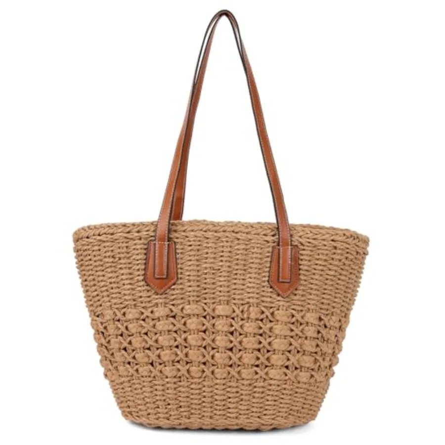 

Women's Straw Shoulder Bag Large Rattan Woven Totes Summer Travel Beach Handbag Handmade Top Handle Purse
