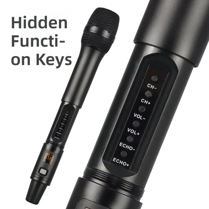 UHF One-to-Two Wireless Karaoke Microphone Frequency Adjustable Reverb Treble Bass Control for Home KTV Live Stage