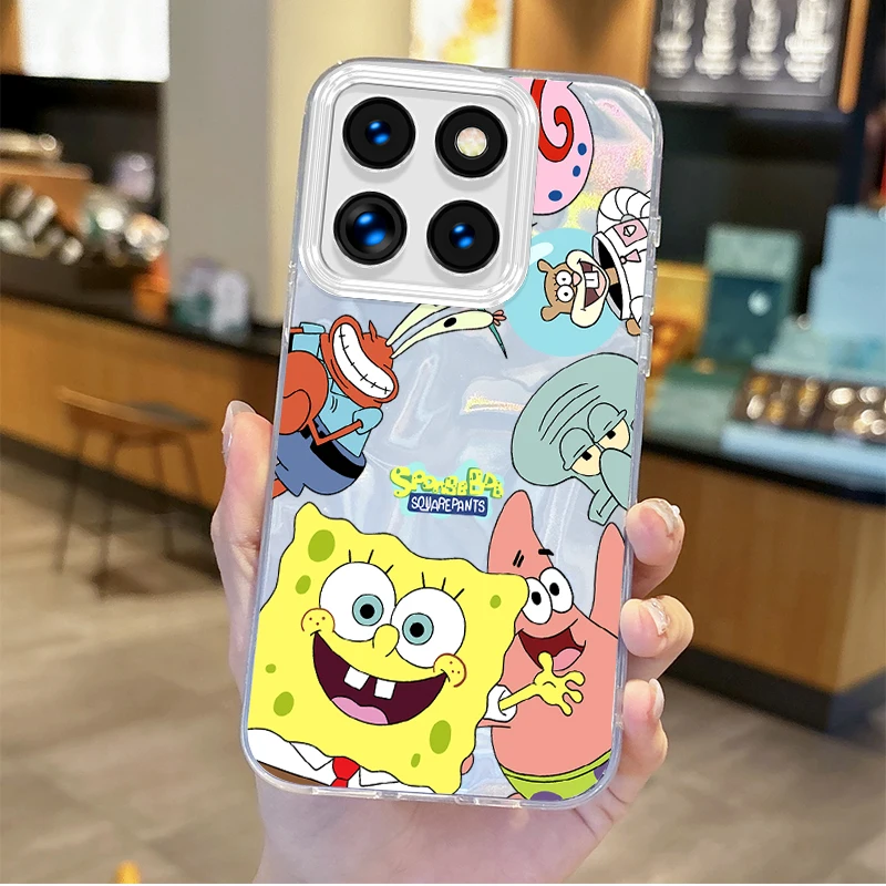 Cute S-SpongeBobs Cartoon Gradient Phone Case for Xiaomi Poco X6 X3 F6 M6 M4 Pro C61 13T 14T 11 Lite Hard Shockproof Matte Cover