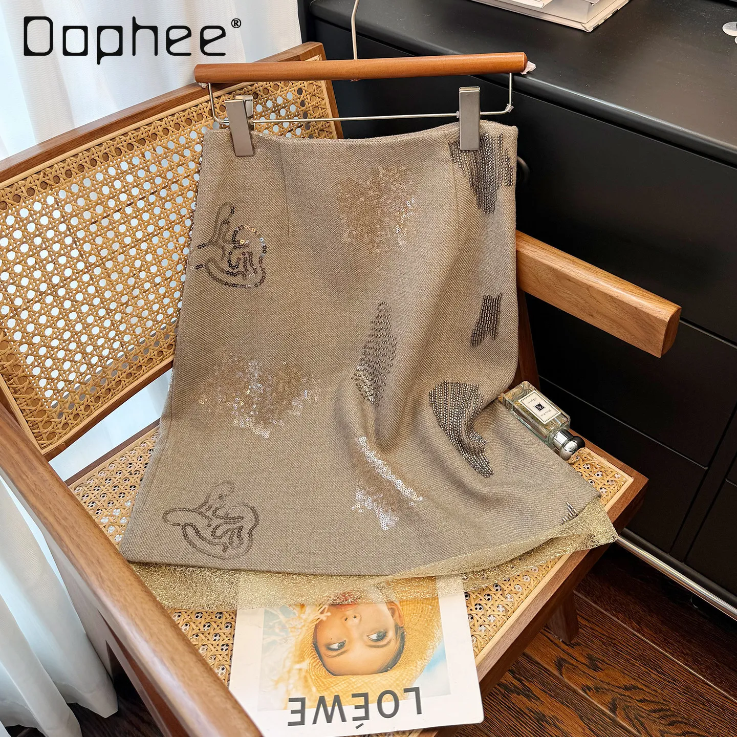 

French Style Heavy Sequin Beaded High Waist Skirt for Women 2026 Spring New Korean Commuter High Waist Slimming A-line Skirts