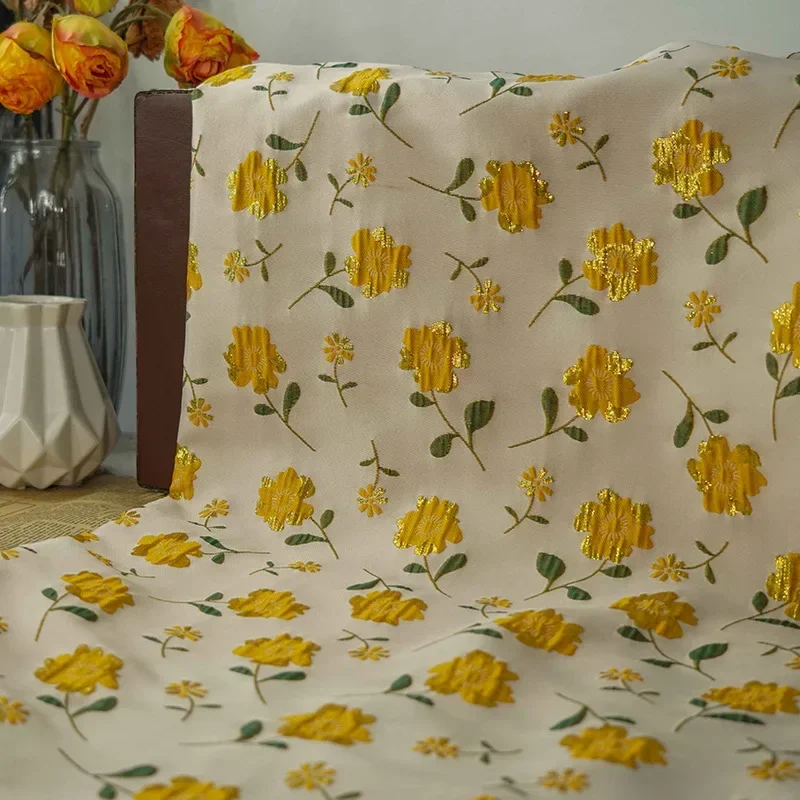 Gold Silk Flower Yarn-dyed Jacquard Fabric Spring Autumn Dress Shirt Messenger Bag Fashion Design for Sewing Decorative Cloth