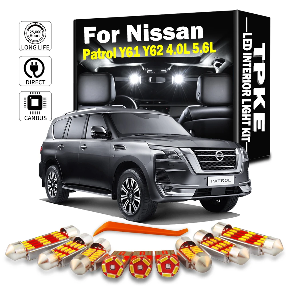 

TPKE Canbus Car LED Interior Door Light Kit For Nissan Patrol Y61 Y62 4.0L 5.6L 2000-2018 2019 License Plate Map Dome Trunk Bulb