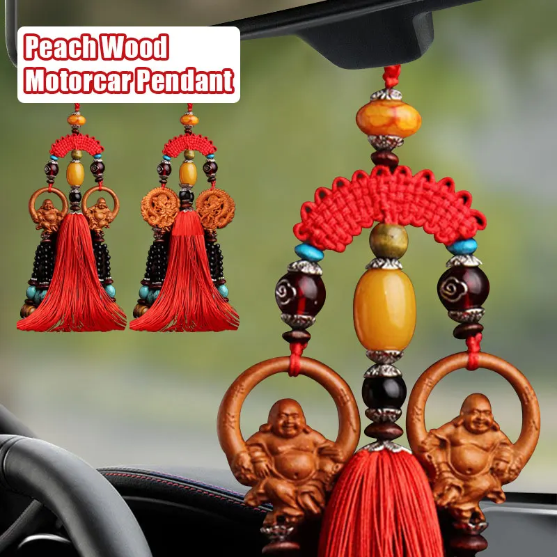 

New Car Safety Pendant Double-sided Dragon Mahogany Tassels Chinese Knot Car Rearview Mirror Ornaments Carved Hanging Interior