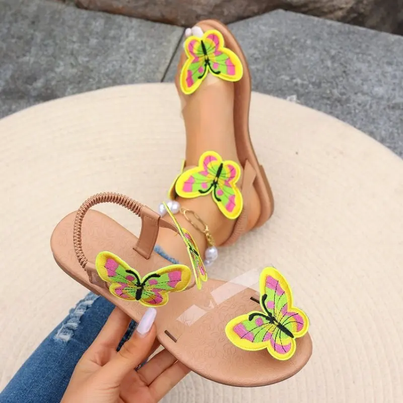 

2024 NEW Summer New Flat Sandals Butterfly Decorated Beach Sandals Outdoor Women's Shoes Shoes for Women Fashion Casual comfort