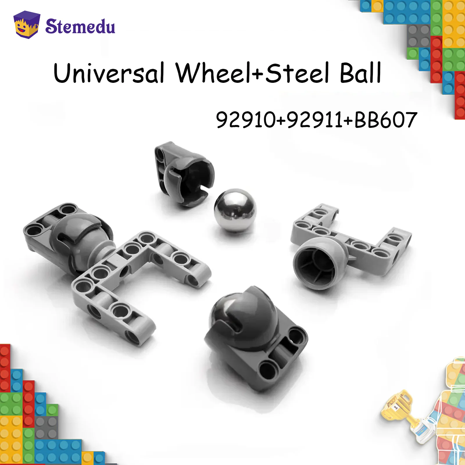 

MOC Universal Wheel 92911 92910 Steering Ball Joint bb607 Compatible with legoeds Robot EV3 6023956 4610380 99948 Building Block