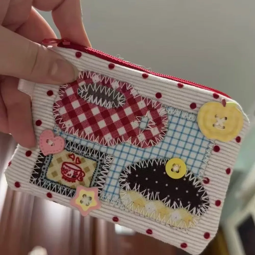 Trendy INS Creative Patchwork Small Coin Purse Square Shape Large Capacity Square Wallet Card Holder Coins Cards and Small Items