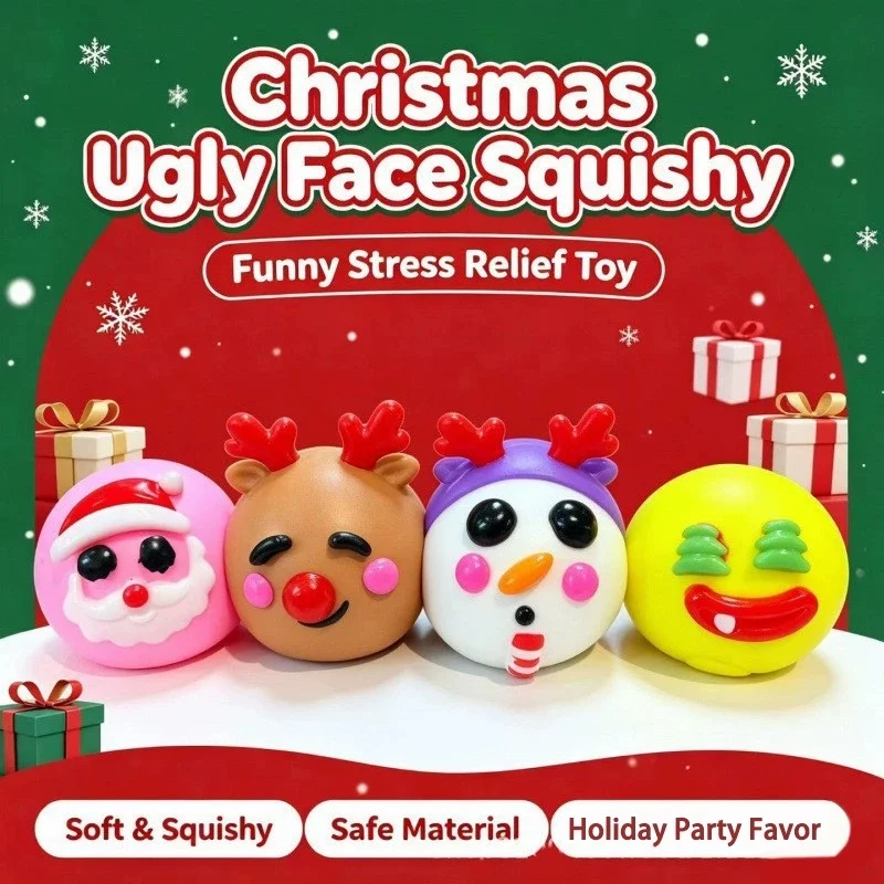 Christmas Limited DIY Ugly Face Dog Squishy Fidget Toy Flour Filling Slow Rebound Decompression Ball ADHD Autism Holiday Gifts