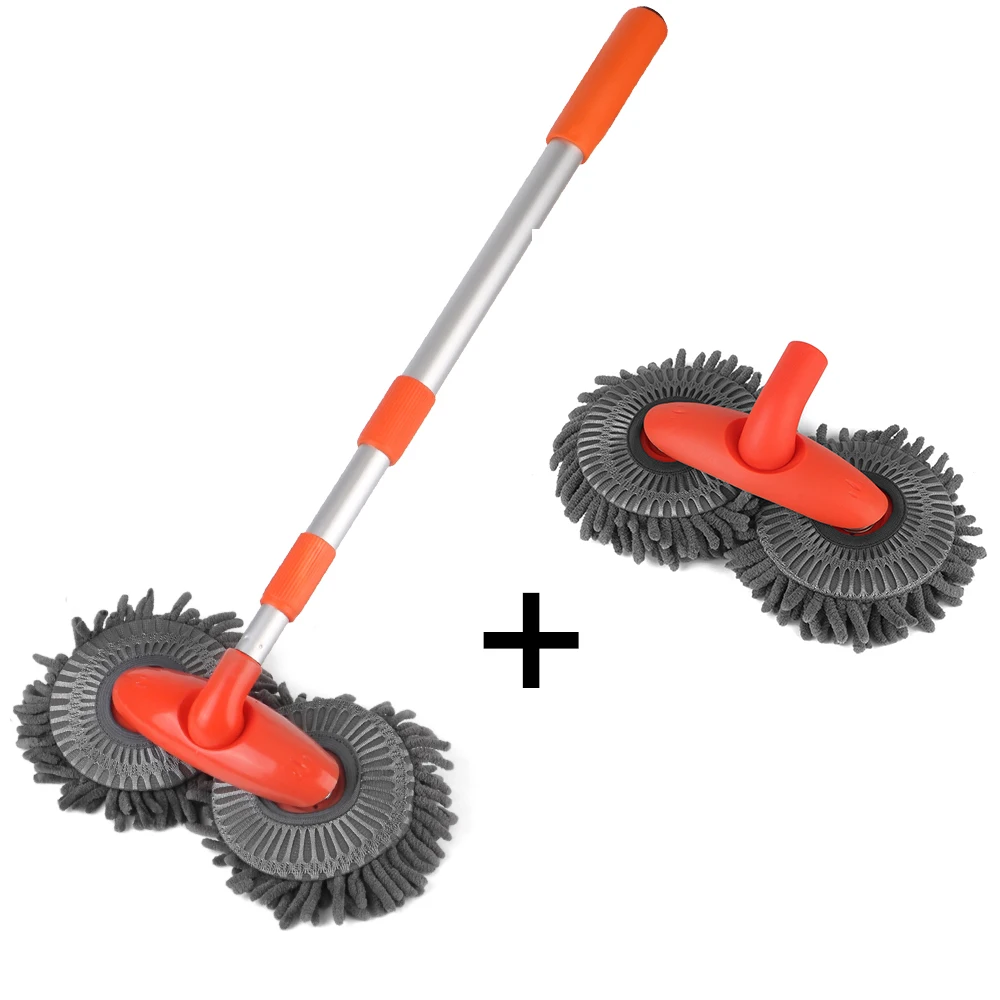 Auto Supplies Car Wash Mop Roof Window Cleaning Maintenance Three-Section Telescopic Auto Accessories Rotating Double Brush Head