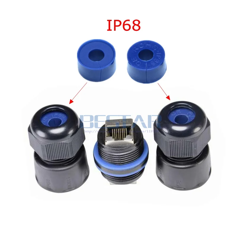 Waterproof RJ45 socket, Ethernet LAN RJ 45 CAT 6 female double-head M25 nut Straight head Water proof LID connector plug adapter